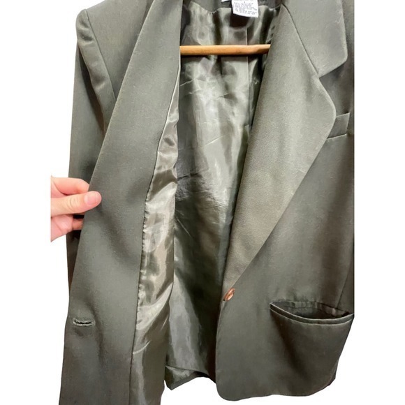 Talbots 100% Wool Exterior Olive Army Green Blazer Suite Jacket w/ Brown Buttons - Picture 4 of 14